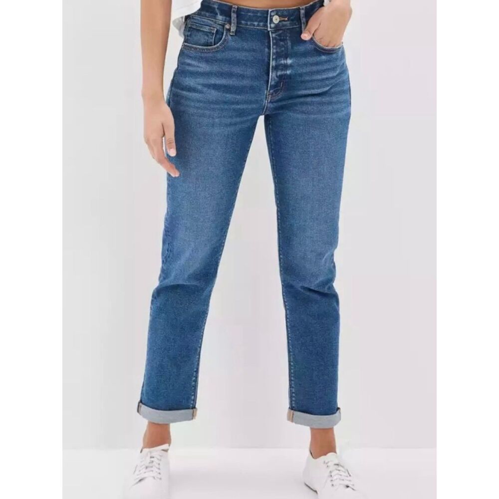 American Eagle AE Stretch Tomgirl Button Fly Jeans Size 6 Medium Wash Boyfriend